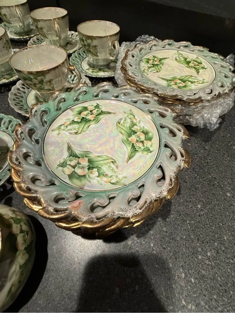 Vintage 1950s Japan Porcelain Lily of the Valley Lusterware 38 piece set